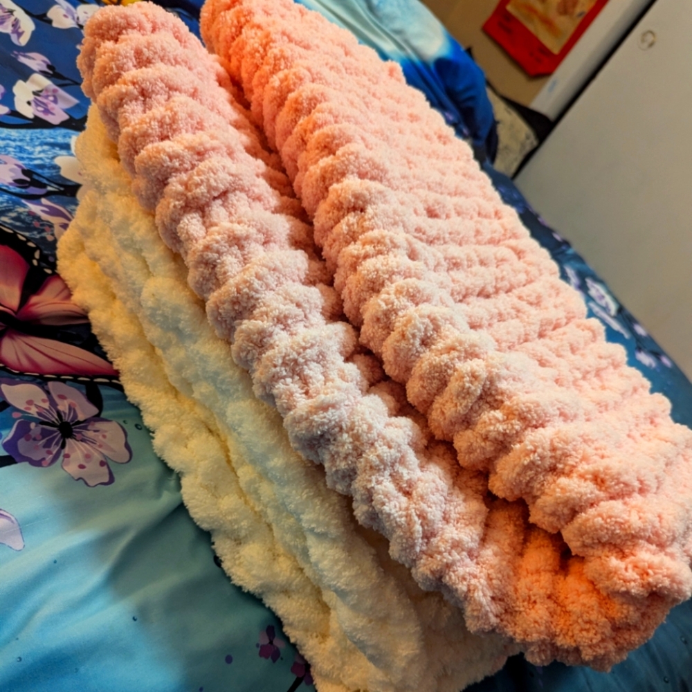 Cozy Pink and white Textured Blanket